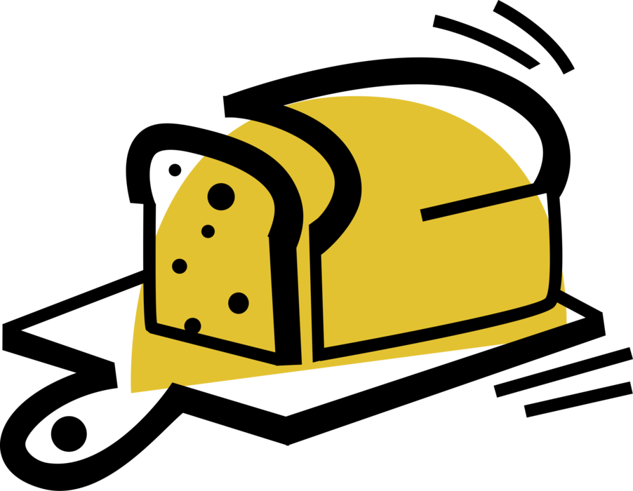 Vector Illustration of Staple Food Baked Bread Loaf Prepared from Flour and Water Dough on Cutting Board
