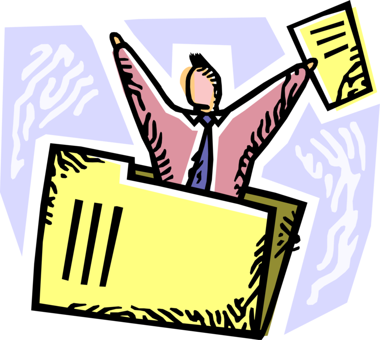 Vector Illustration of Businessman Celebrates Successful Business Project File Folder