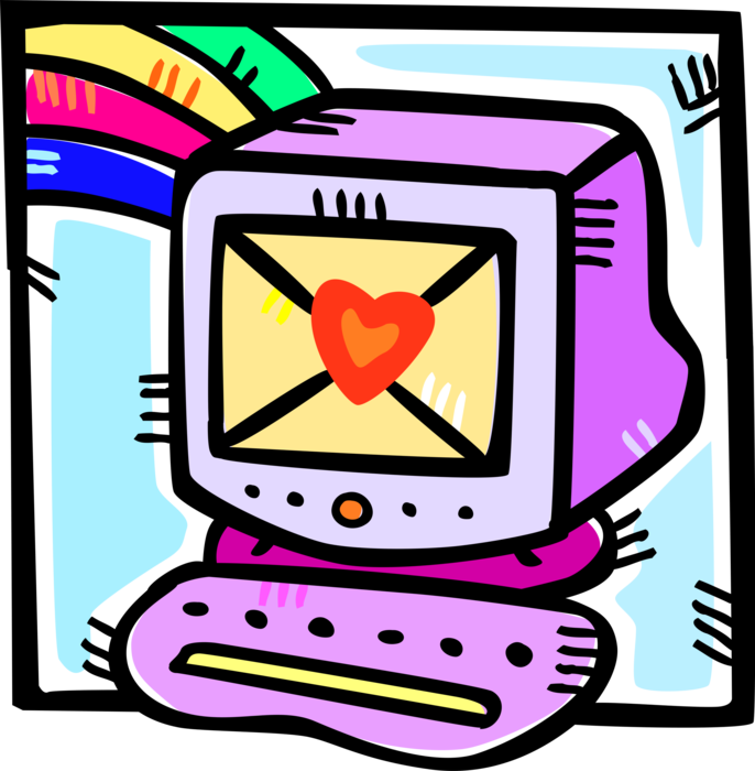 Vector Illustration of Central Processing Unit CPU Personal Desktop Computer System Sends Love Letter