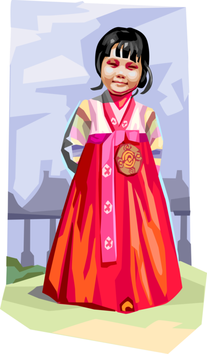Vector Illustration of Traditional South Korean Clothing Clothes for Girls