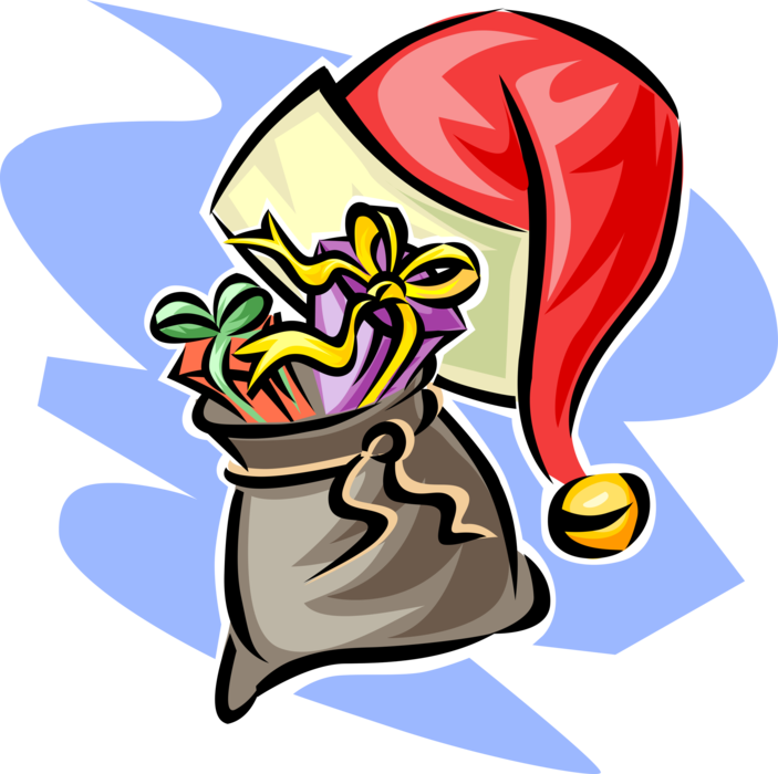 Vector Illustration of Festive Season Christmas Santa Claus Hat and Sack of Toys and Gift Presents