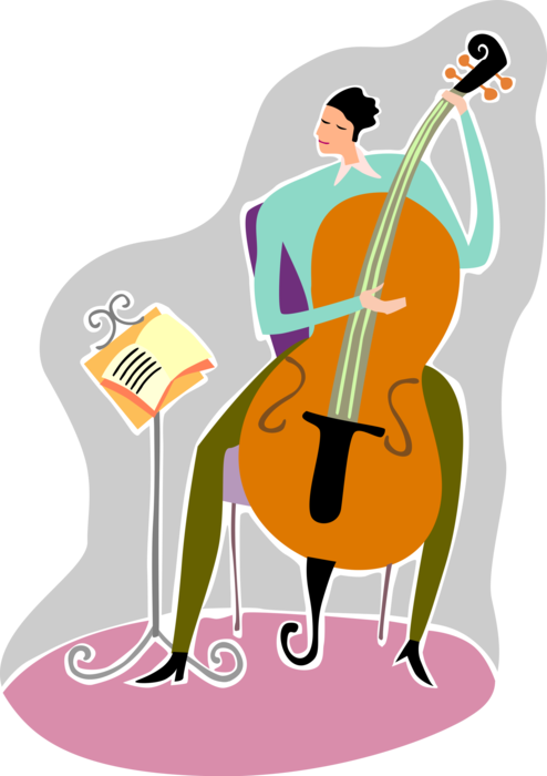 Vector Illustration of Cellist Musician Practices Playing Cello Musical Instrument with Sheet Music