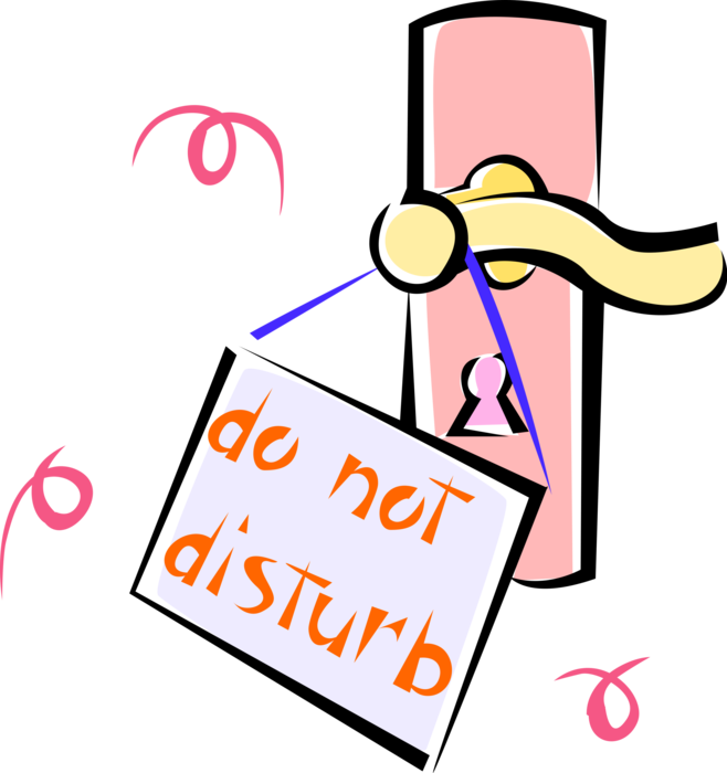 Vector Illustration of Do Not Disturb Sign Hanging on Hotel Room Doorknob