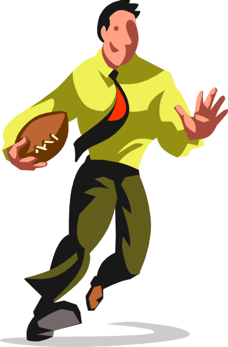 Vector Illustration of Businessman Football Halfback Player Runs the Ball for Touchdown During Game