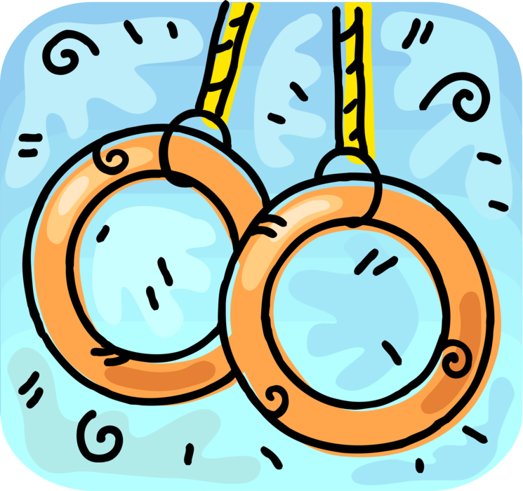 Vector Illustration of Gymnasts Compete in Gymnastics Competition on Rings