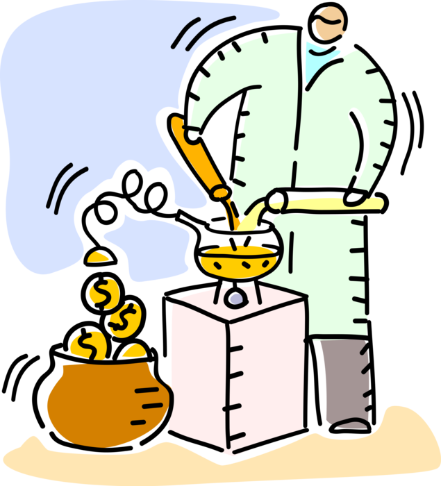 Vector Illustration of Chemistry Industry Laboratory Chemist Mixes Chemical Compounds to Generate Corporate Revenue and Profit