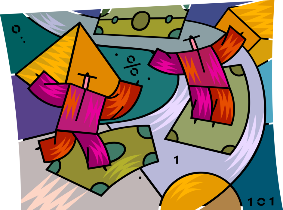 Vector Illustration of Business Associates Navigate Meandering Waterway to Achieve Corporate Financial Goals