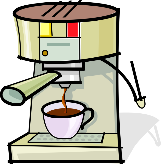 Vector Illustration of Cappuccino Espresso Coffee Maker Machine with Coffee Cup