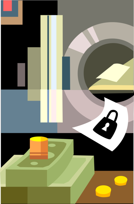 Vector Illustration of Financial Institution Bank Vault or Safe Protects Money and Valuables