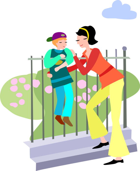 Vector Illustration of Mother and Young Child Son Enjoy Day at Park