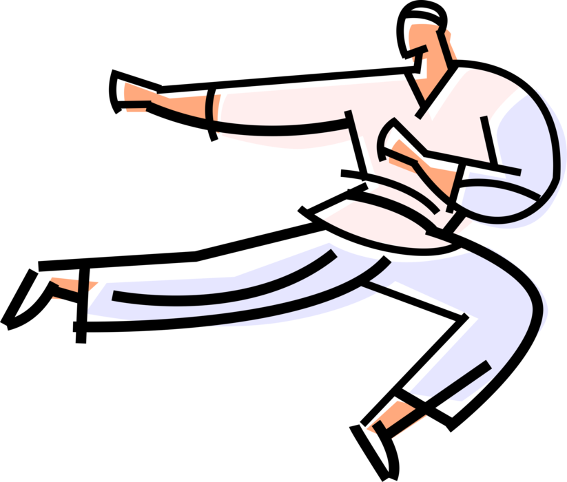 Vector Illustration of Martial Arts Competitor Executes Taekwondo Karate Side Kick