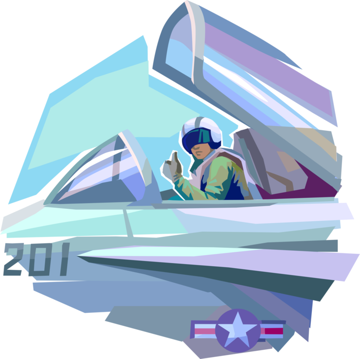 Vector Illustration of United States Navy Aircraft Carrier Air Operation Fighter Jet Pilot Gives Thumbs Up for Take Off