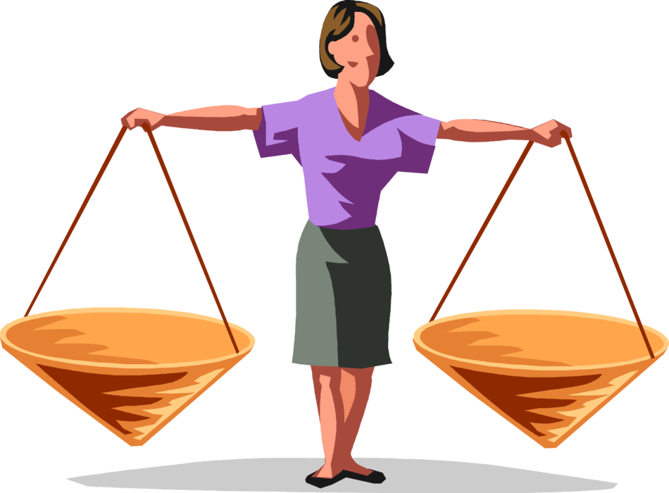 Vector Illustration of Businesswoman with Weigh Scales of Balance