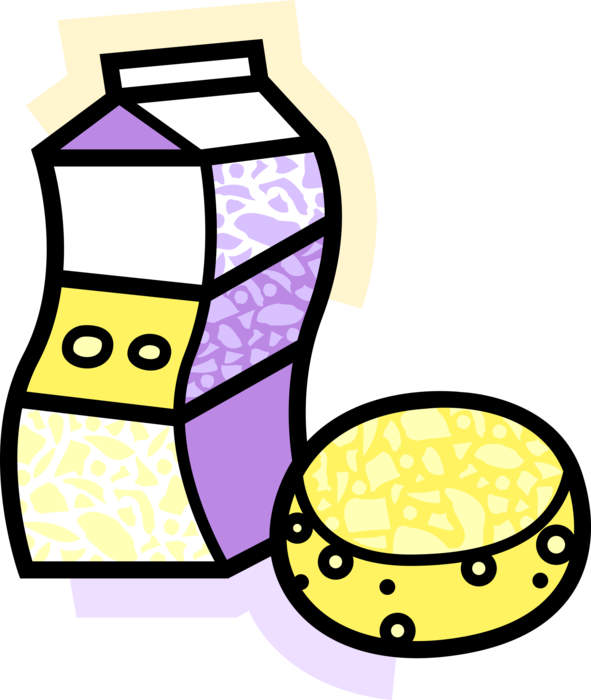 Vector Illustration of Fresh Dairy Milk Carton with Gouda Cheese