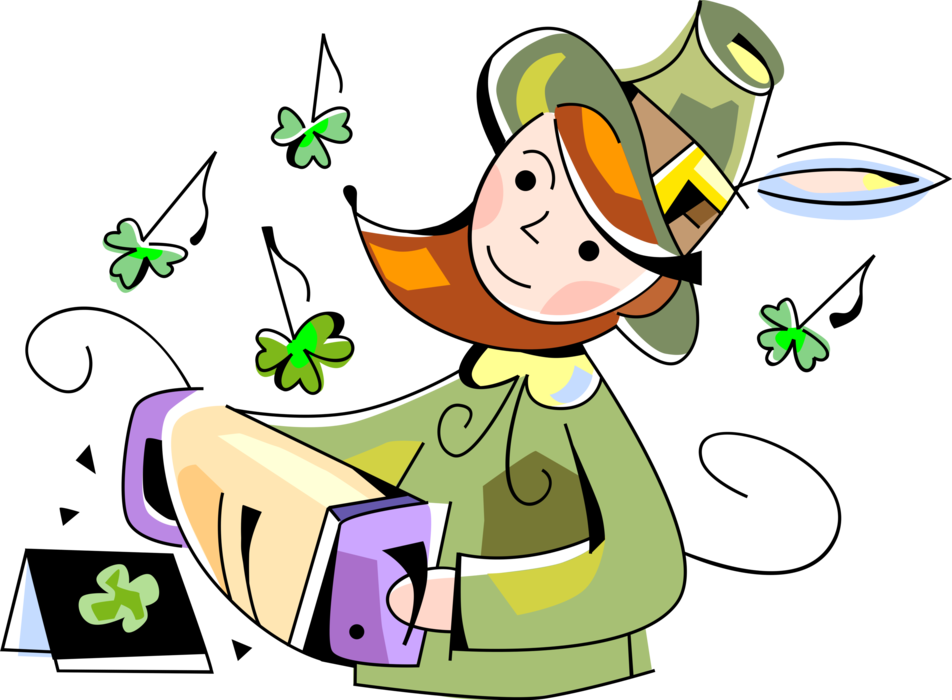 Vector Illustration of St Patrick's Day Irish Leprechaun with Accordion Squeezebox Aerophone Concertina