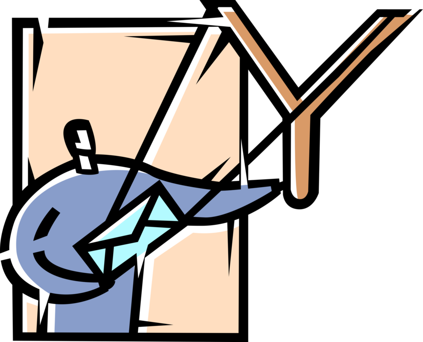 Vector Illustration of Businessman Sends Letter Envelope Airmail Projectile with Slingshot