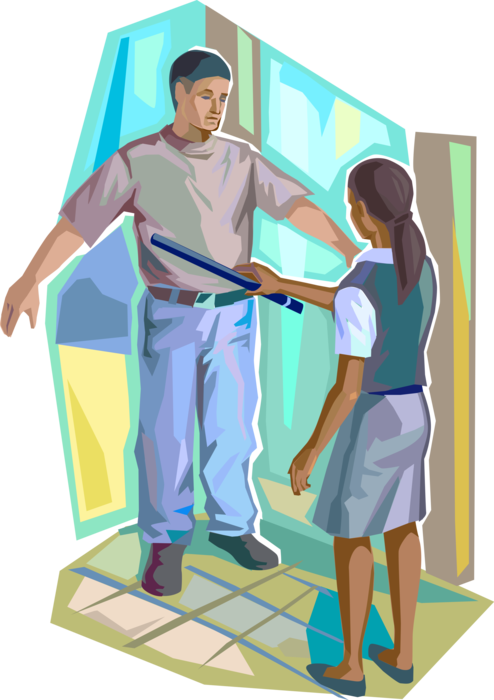 Vector Illustration of Airport Airline Passenger Security Screening with Hand-Wand to Detect Metal Objects