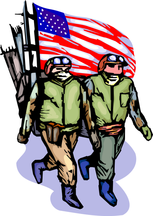 Vector Illustration of World Trade Center Rescue Workers at Ground Zero with American Flag