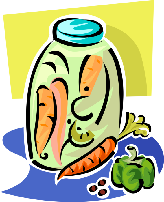 Vector Illustration of Homemade Pickled Vegetables in Jar with Carrots, Peppercorns and Green Pepper