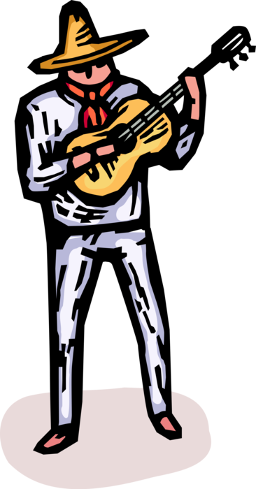 Vector Illustration of Rodeo Cowboy Plays Acoustic Guitar Musical Instrument