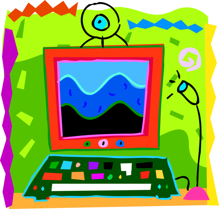 Vector Illustration of Desktop Computer Workstation System with Microphone and Webcam Camera