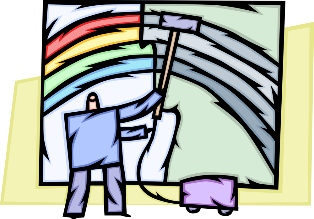 Vector Illustration of Optimistic Businessman Creates Rainbow of Hope and Optimism