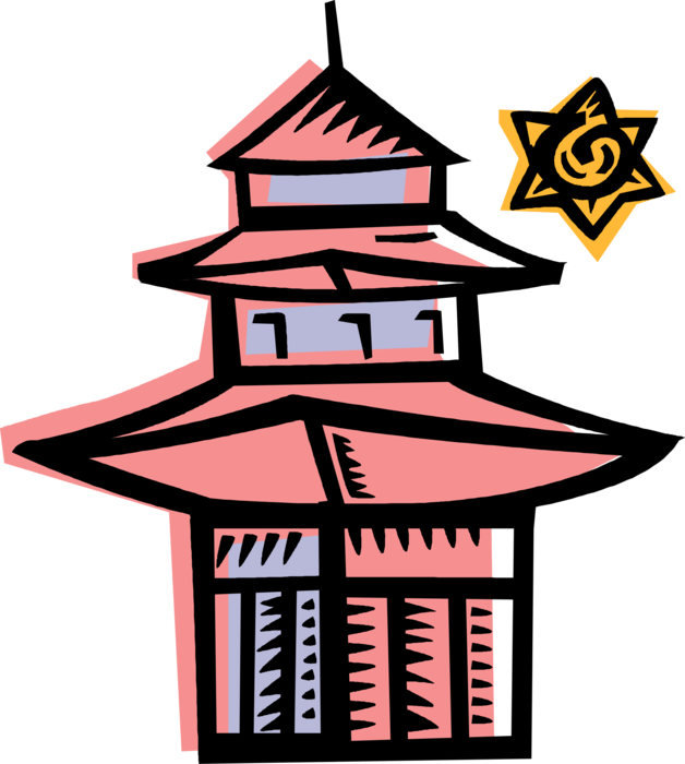 Vector Illustration of Asian Chinese or Japanese Pagoda Temple Architecture