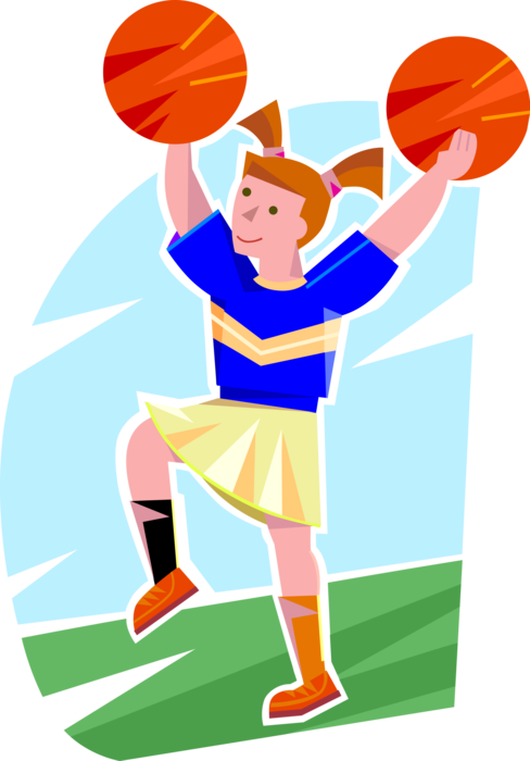 Vector Illustration of Primary or Elementary School Student Cheerleaders Cheer and Show Team Support with Pom Poms