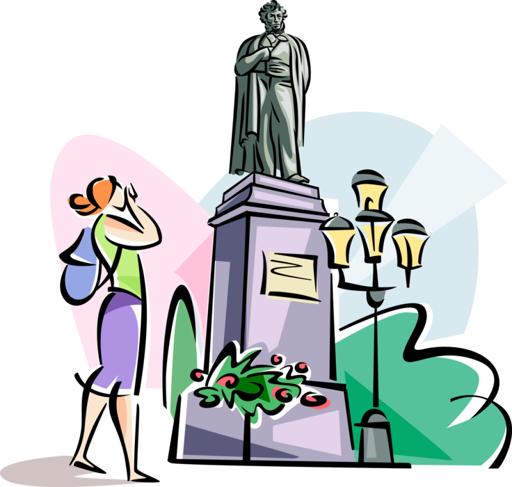 Vector Illustration of Monument to Aleksandr Pushkin, Russian Poet, Playwright, Novelist