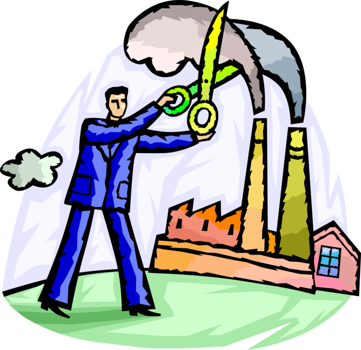 Vector Illustration of Industrial Manufacturing Factory Management Strategy to Cut Greenhouse Gas Carbon Emissions