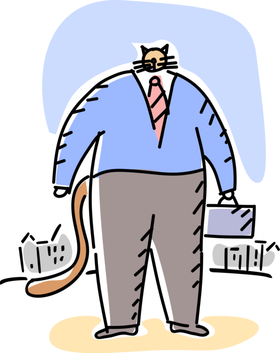 Vector Illustration of Businessman Kitten Cat Plays Cat and Mouse Game with Competition in Marketplace