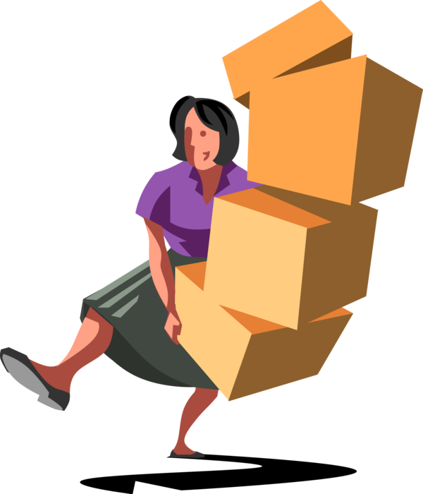Vector Illustration of Businesswoman Carries Stack of Cardboard Boxes