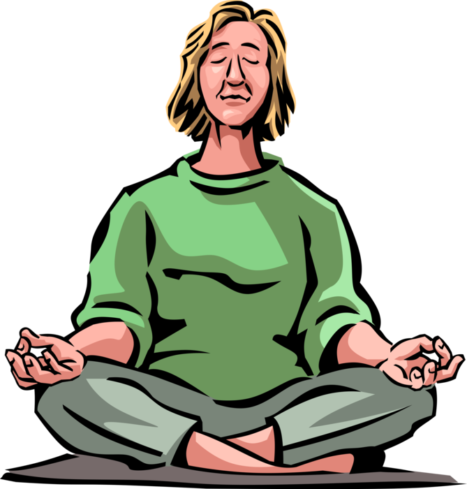 Vector Illustration of Woman Experiences Meditation and its Symbiotic Relationship to Yoga Exercise