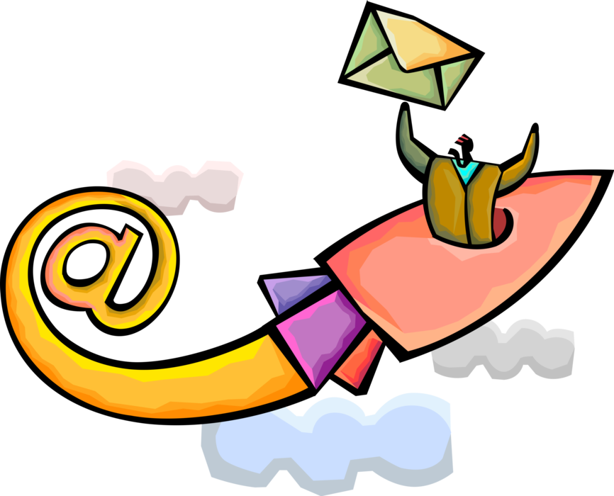 Vector Illustration of Webmail Email Rocketship with Letter Envelope Sent Anywhere in the World with Internet Connection