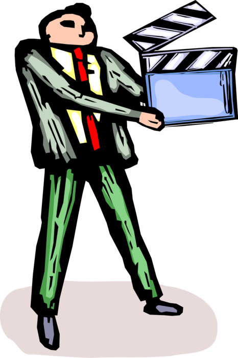 Vector Illustration of Businessman with Filmmaking and Video Production Clapperboard