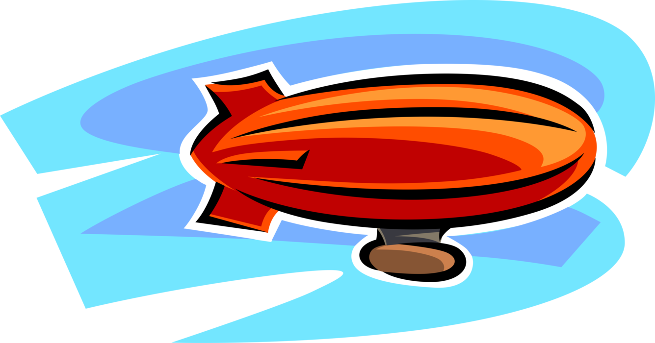 Vector Illustration of Dirigible or Blimp Airship Lighter-Than-Air Aircraft Navigate Under its Own Power
