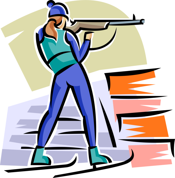 Vector Illustration of Biathlete Competes in Biathlon Cross-Country Skiing and Rifle Shooting Competition