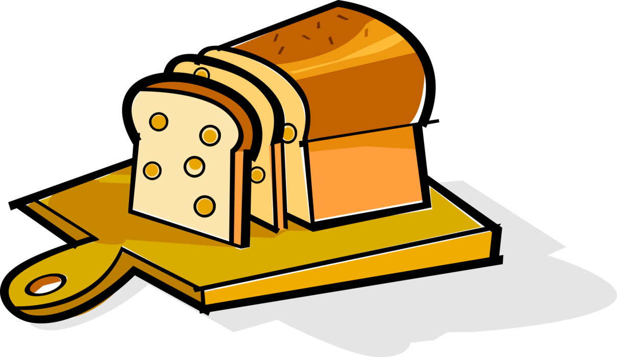 Vector Illustration of Baked Bread Loaf on Kitchen Cutting Board