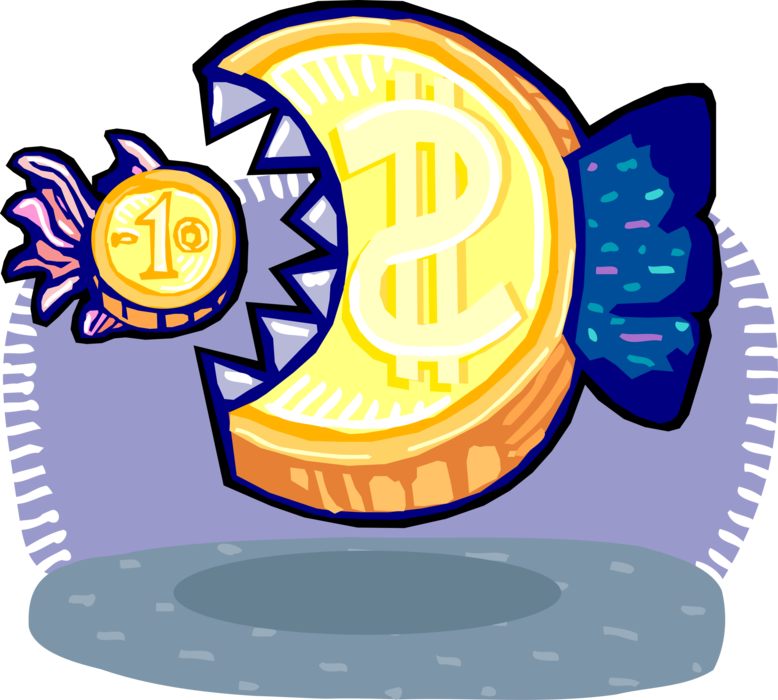 Vector Illustration of Big Cash Money Coin Eats Little Money