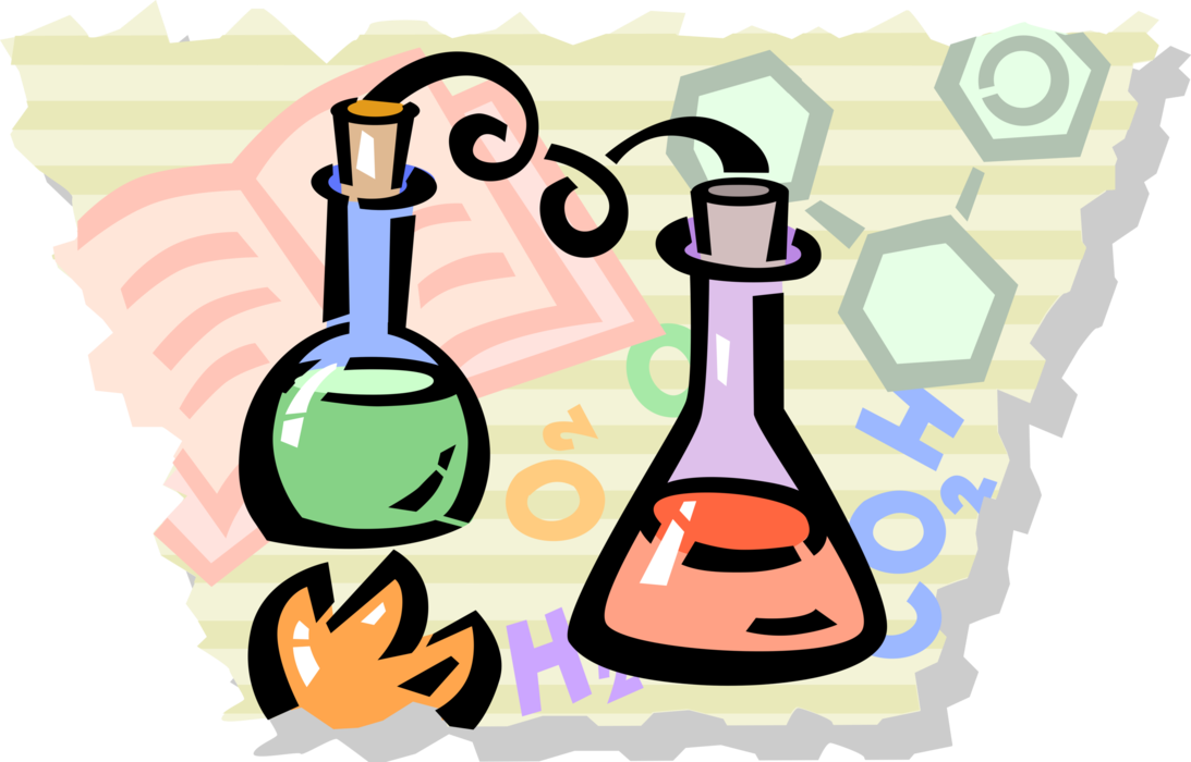 Vector Illustration of Science Glassware Beaker Flasks in School Classroom Chemistry Experiment