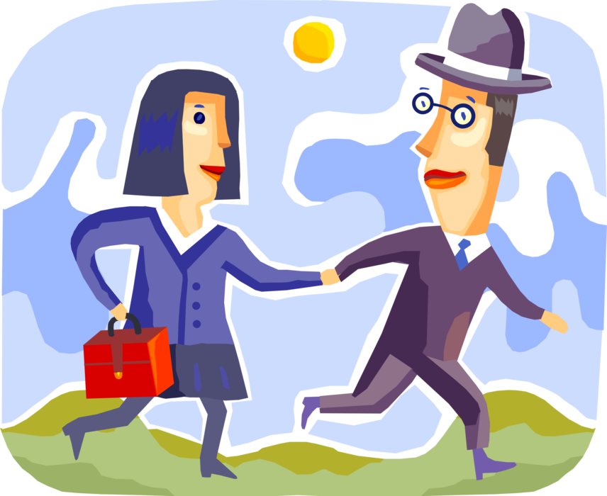 Vector Illustration of Business Colleagues in Workplace Romantic Affair Dash Off for Session of Daytime Love Making
