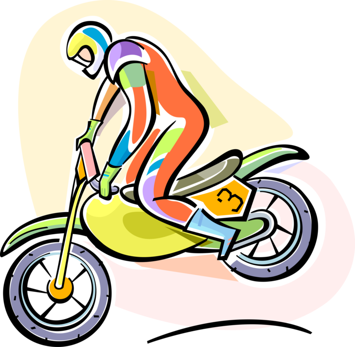 Vector Illustration of Motocross Racer Racing in Off-Road Circuit Motorcycle Race