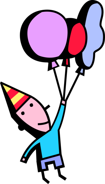 Vector Illustration of Birthday Boy in Party Hat with Balloons