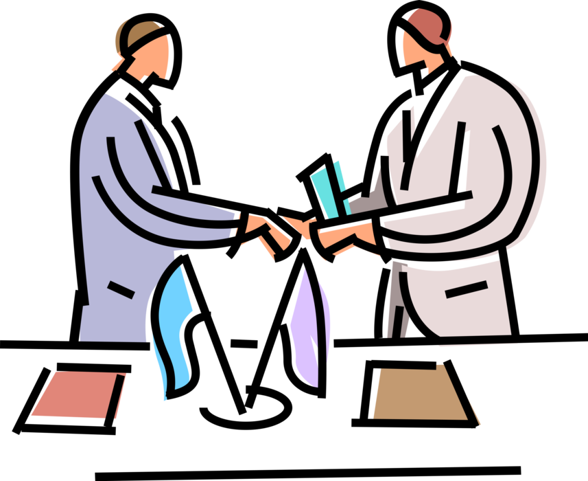 Vector Illustration of International Business Partners Shaking Hands Meet with Introduction Greeting or Agreement Handshake