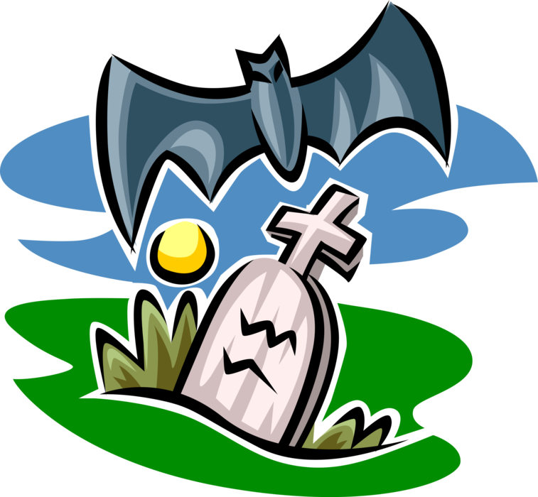 Vector Illustration of Gravestone Tombstone and Vampire Bat at Halloween