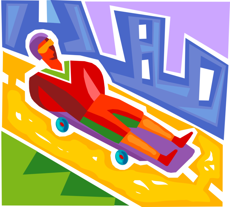 Vector Illustration of Longboard Skateboarder Racing Downhill on City Street with Skateboard