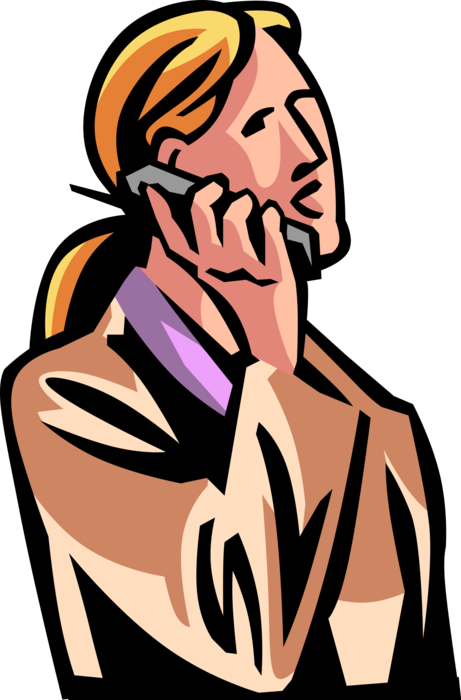 Vector Illustration of Businesswoman in Conversation Talks on Mobile Cell Phone Telephone