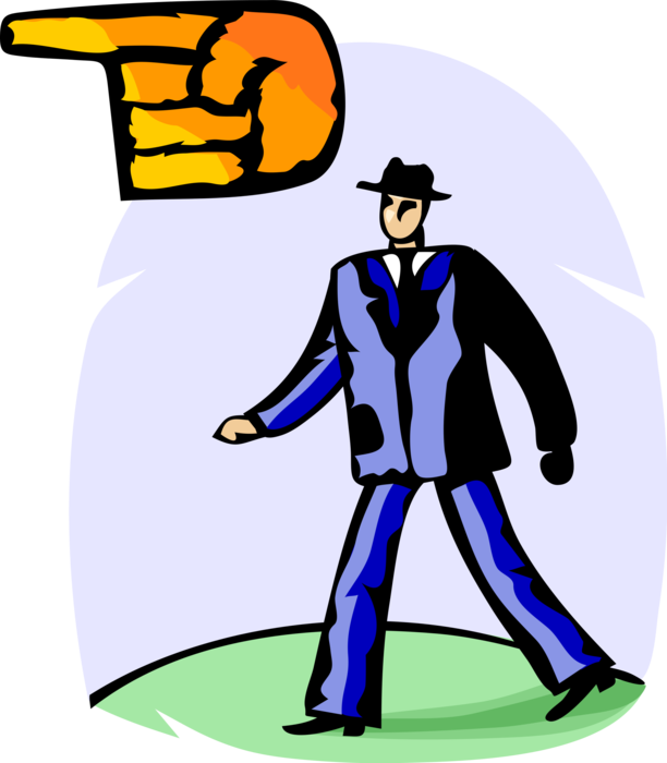 Vector Illustration of Businessman Follows Pointing Finger Providing Direction Advice
