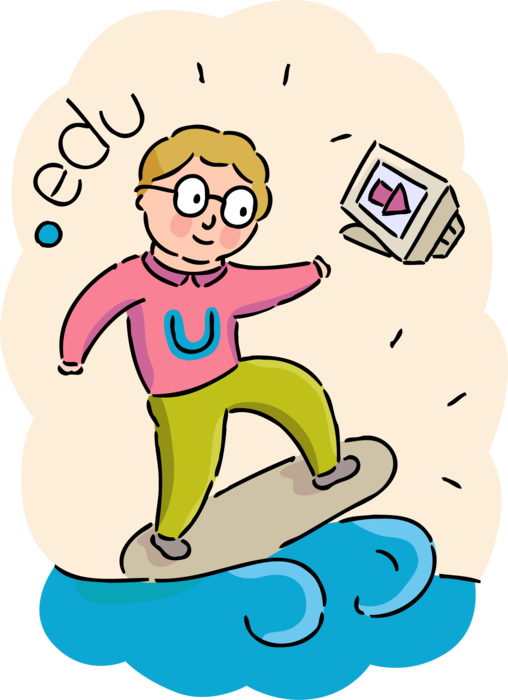 Vector Illustration of Academic Student Surfs the Internet and Studies Online Courses in Advanced Computing