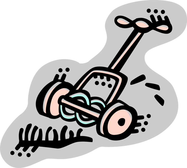 Vector Illustration of Cutting the Grass with Push Mower Lawn Mower